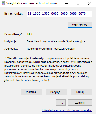 Weryfikator polskiego numeru rachunku bankowego (NRB)