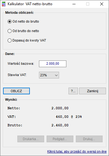 Kalkulator VAT netto-brutto